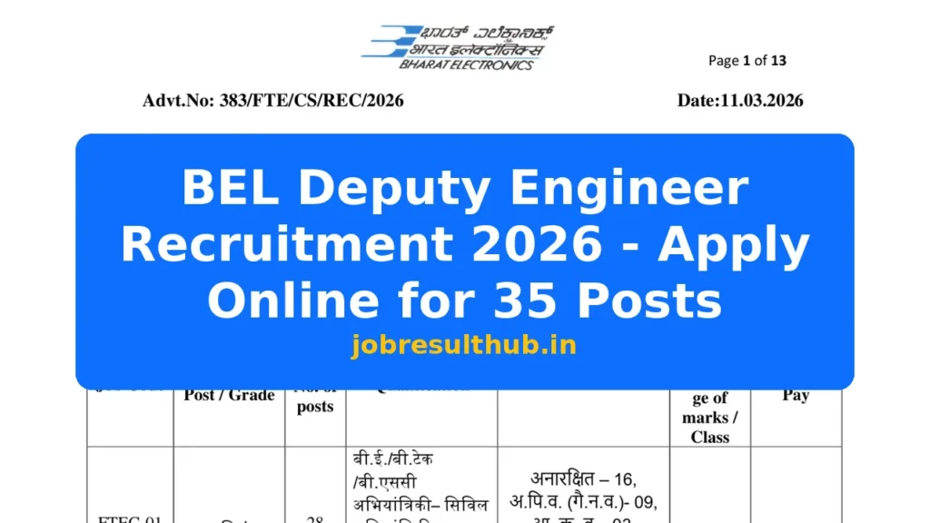 BEL Deputy Engineer Recruitment 2026 - Apply Online for 35 Posts - 2026 Posts