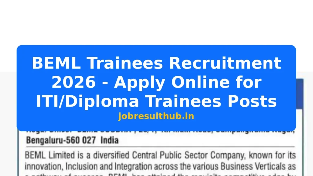 BEML Trainees Recruitment 2026 - Apply Online for ITI/Diploma Trainees Posts - 2026 Posts