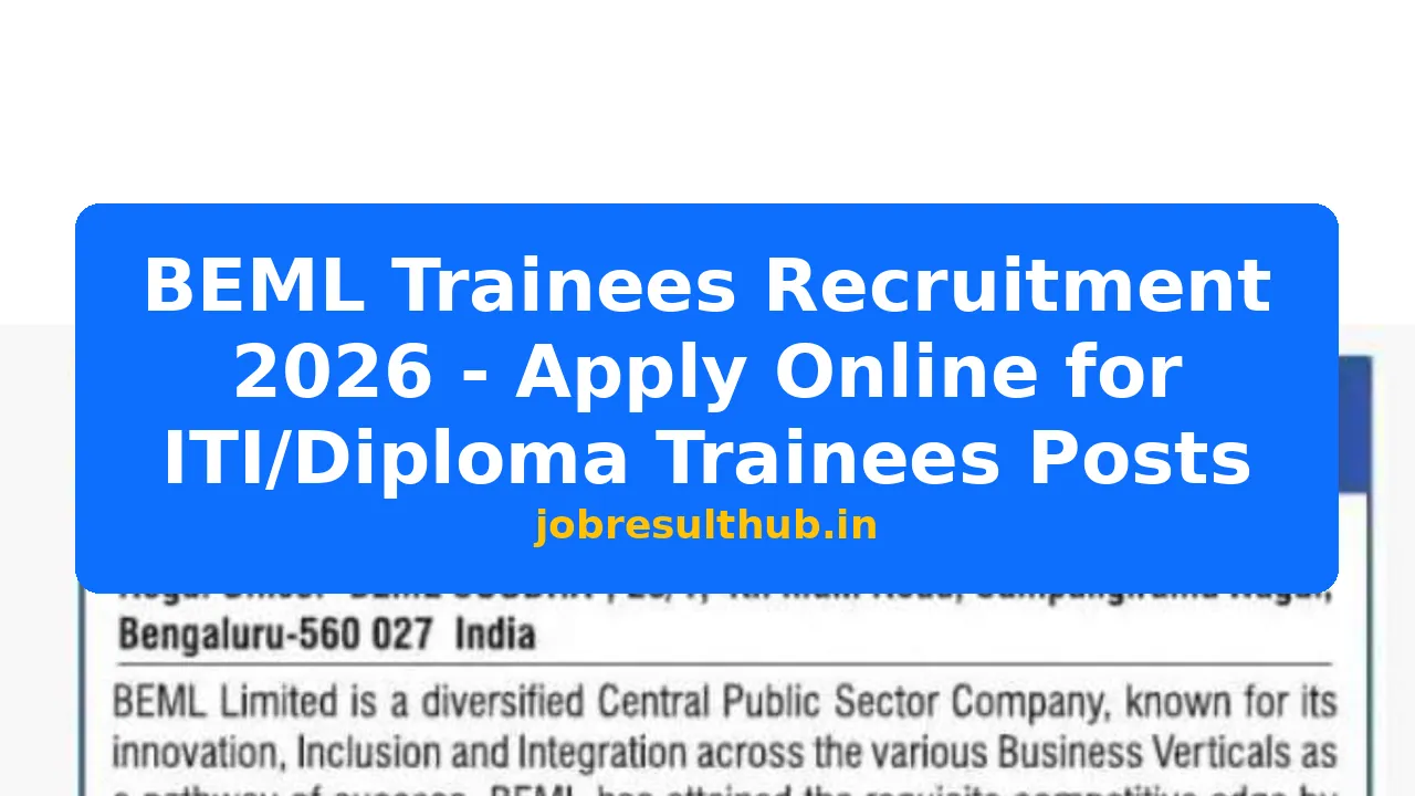 BEML Trainees Recruitment 2026 - Apply for ITI/Diploma Posts