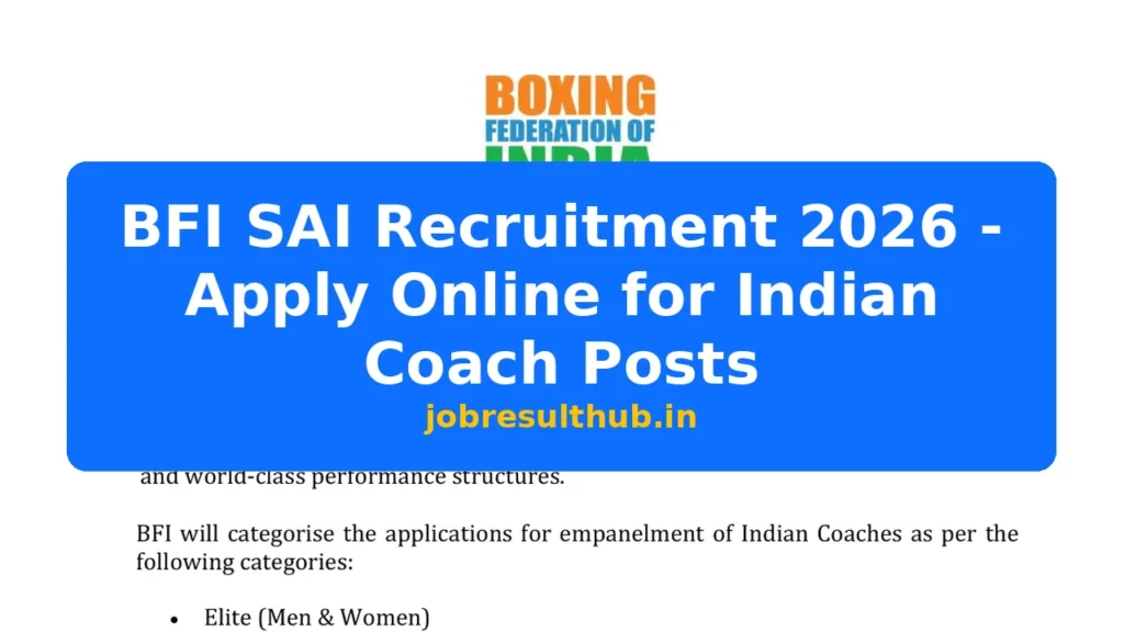BFI SAI Recruitment 2026 - Apply Online for Indian Coach Posts - 2026 Posts