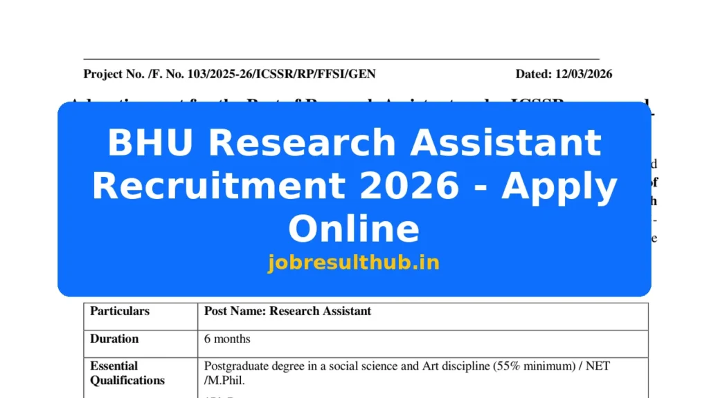 BHU Research Assistant Recruitment 2026 - Apply Online - 2026 Posts
