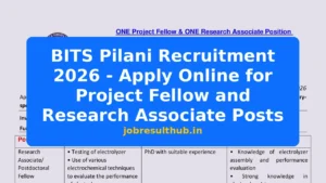 BITS Pilani Recruitment 2026 - Apply Online for Project Fellow and Research Associate Posts - 2026 Posts