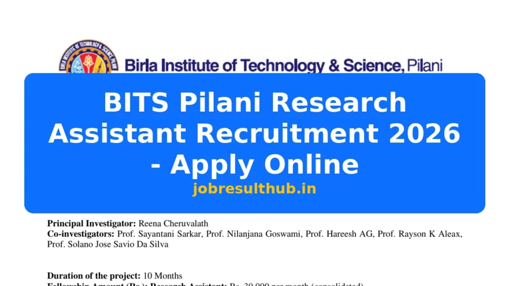 BITS Pilani Research Assistant Recruitment 2026 - Apply Online - 2026 Posts