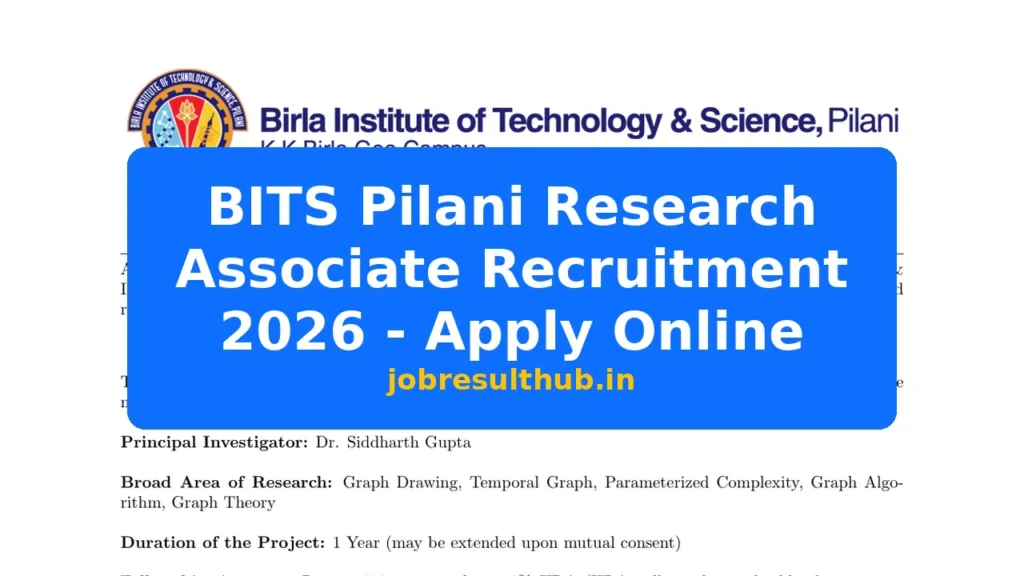 BITS Pilani Research Associate Recruitment 2026 - Apply Online - 2026 Posts