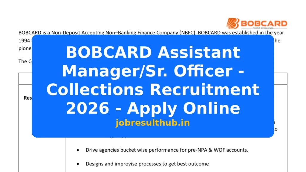 BOBCARD Assistant Manager/Sr. Officer - Collections Recruitment 2026 - Apply Online - 2026 Posts