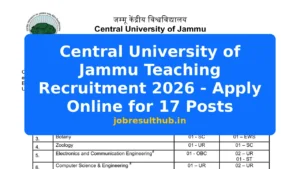 Central University of Jammu Teaching Recruitment 2026 - Apply Online for 17 Posts - 2026 Posts