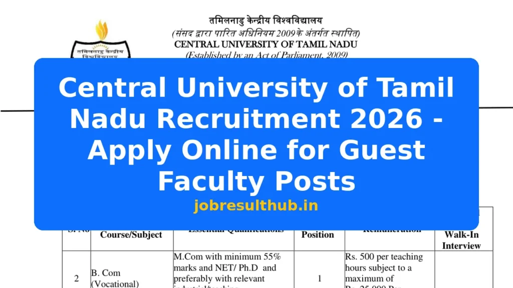 Central University of Tamil Nadu Recruitment 2026 - Apply Online for Guest Faculty Posts - 2026 Posts