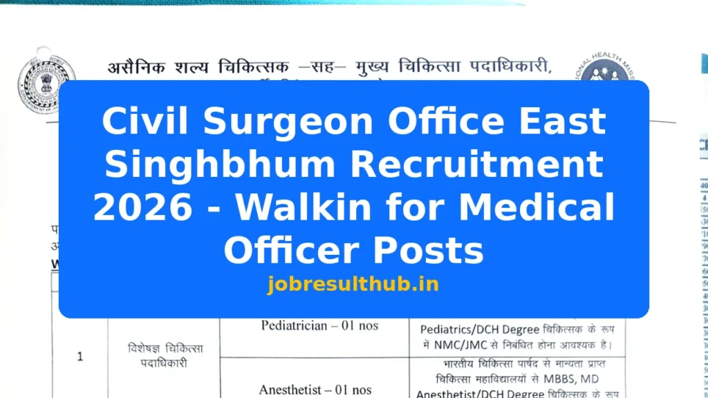 Civil Surgeon Office East Singhbhum Recruitment 2026 - Walkin for Medical Officer Posts - 2026 Posts
