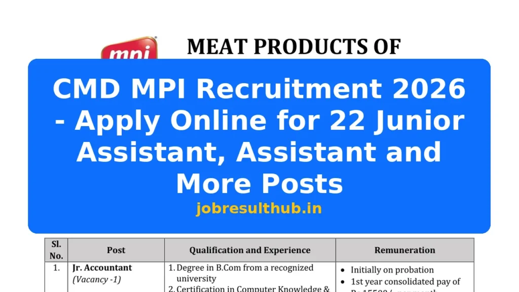 CMD MPI Recruitment 2026 - Apply Online for 22 Junior Assistant, Assistant and More Posts - 2026 Posts