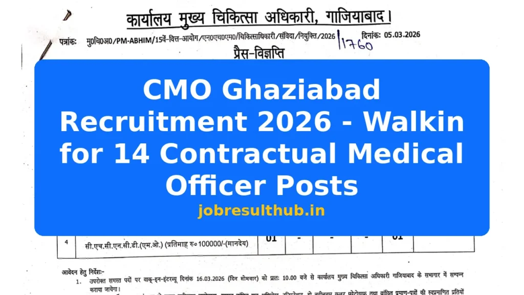 CMO Ghaziabad Recruitment 2026 - Walkin for 14 Contractual Medical Officer Posts - 2026 Posts