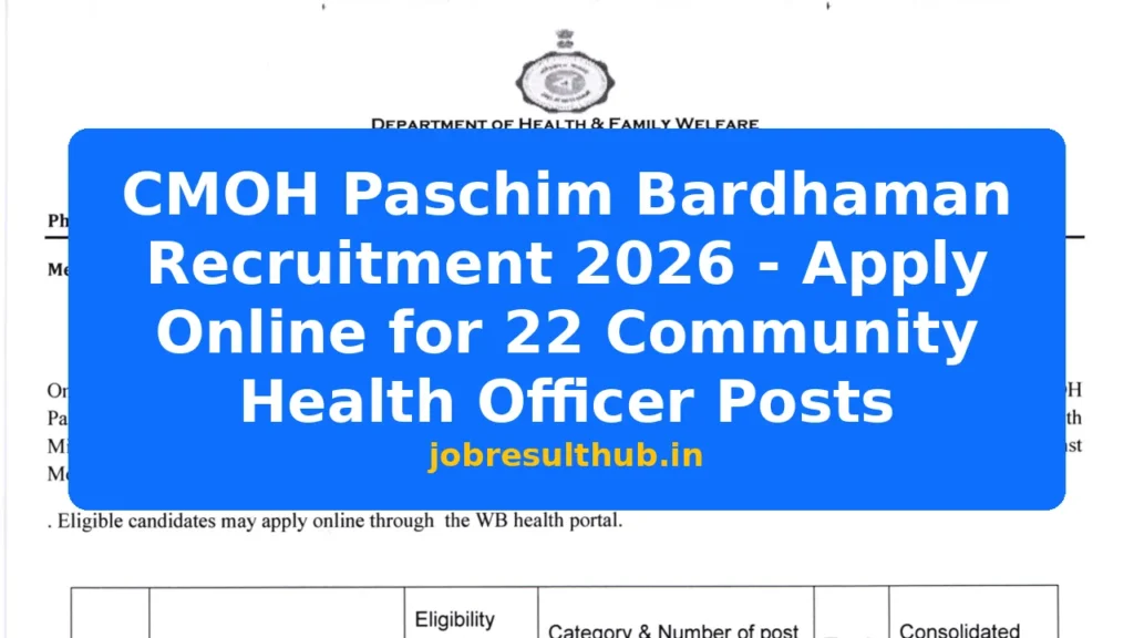 CMOH Paschim Bardhaman Recruitment 2026 - Apply Online for 22 Community Health Officer Posts - 2026 Posts