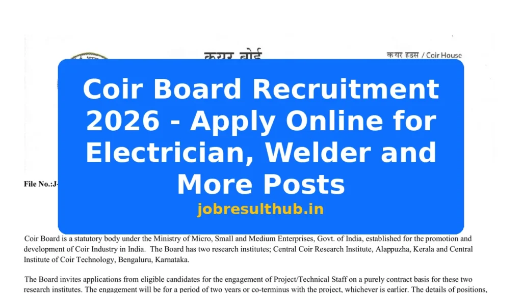 Coir Board Recruitment 2026 - Apply Online for Electrician, Welder and More Posts - 2026 Posts