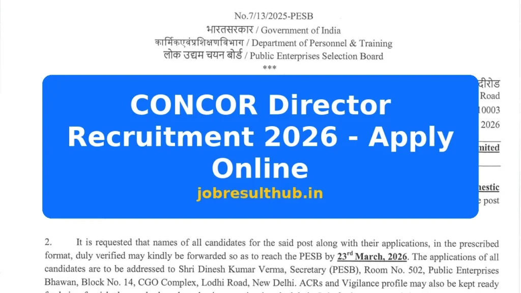 CONCOR Director Recruitment 2026 - Apply Online - 2026 Posts