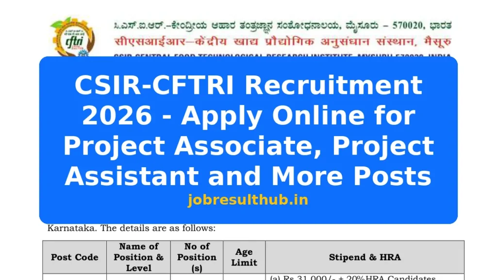 CSIR-CFTRI Recruitment 2026 - Apply Online for Project Associate, Project Assistant and More Posts - 2026 Posts