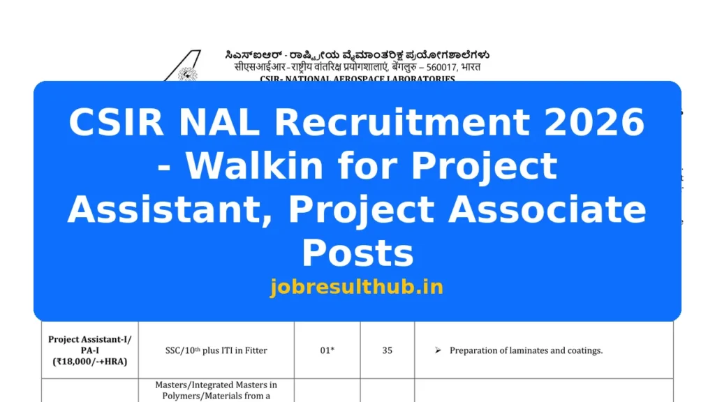 CSIR NAL Recruitment 2026 - Walkin for Project Assistant, Project Associate Posts - 2026 Posts