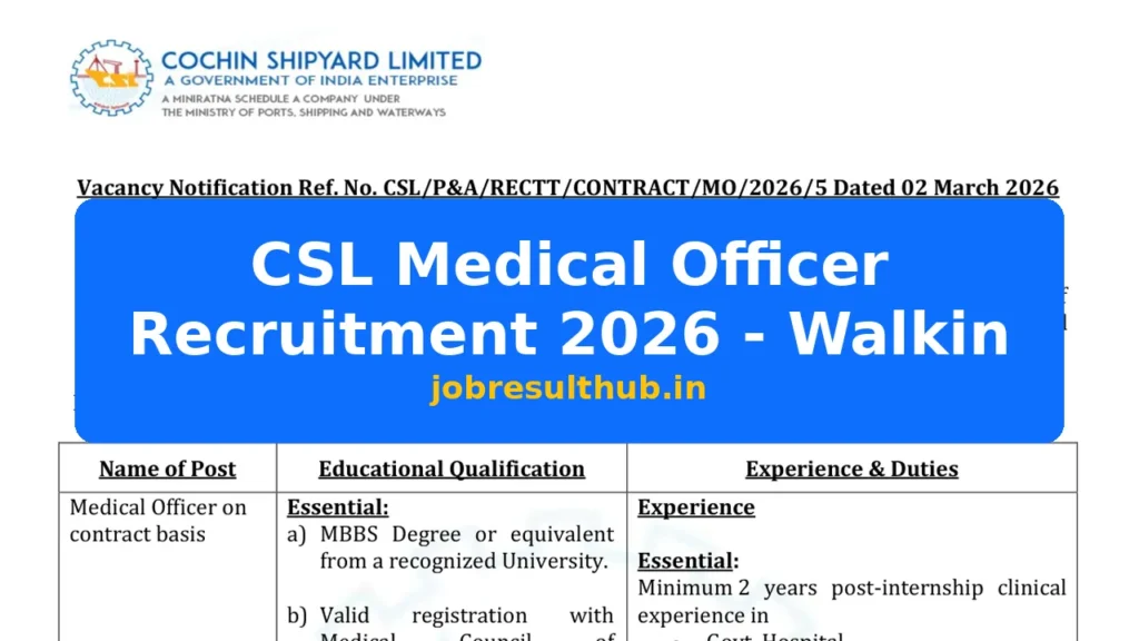 CSL Medical Officer Recruitment 2026 - Walkin - 2026 Posts
