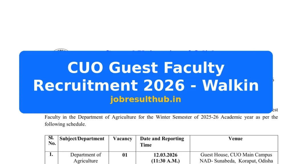 CUO Guest Faculty Recruitment 2026 - Walkin - 2026 Posts