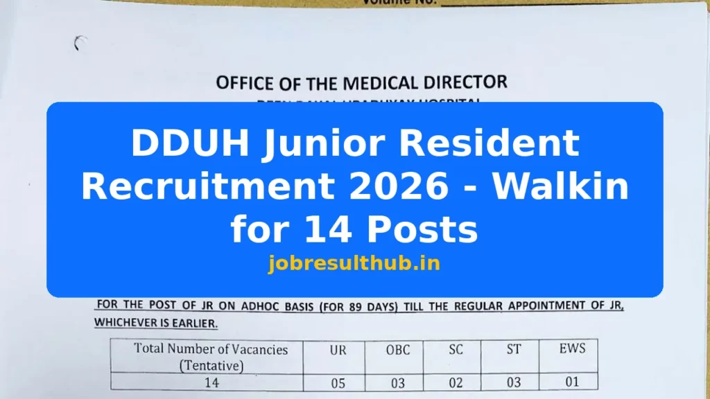 DDUH Junior Resident Recruitment 2026 - Walkin for 14 Posts - 2026 Posts