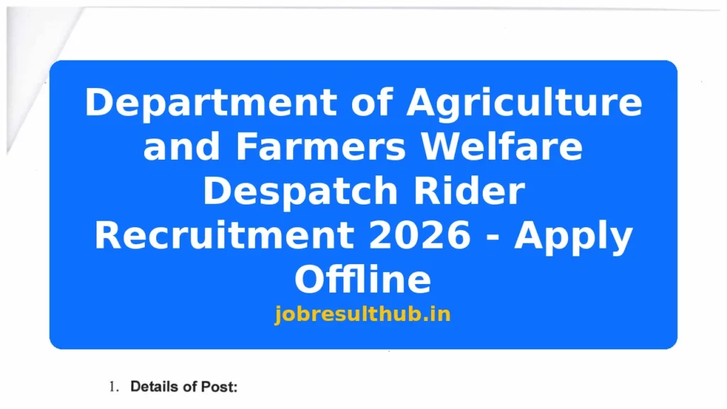Department of Agriculture and Farmers Welfare Despatch Rider Recruitment 2026 - Apply Offline - 2026 Posts