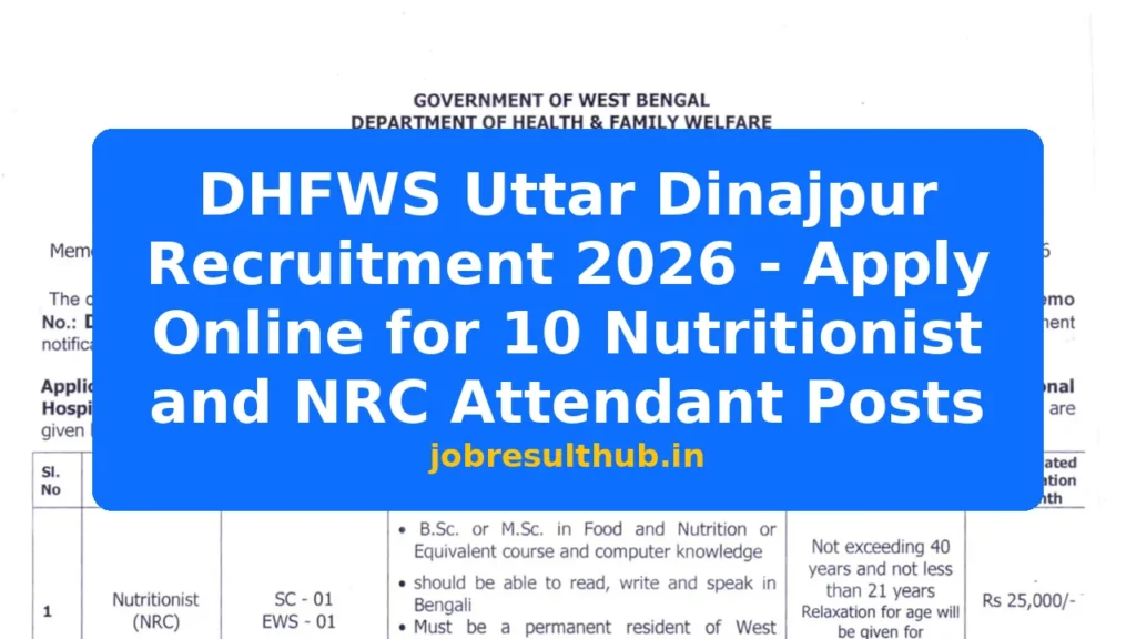 DHFWS Uttar Dinajpur Recruitment 2026 - Apply Online for 10 Nutritionist and NRC Attendant Posts - 2026 Posts