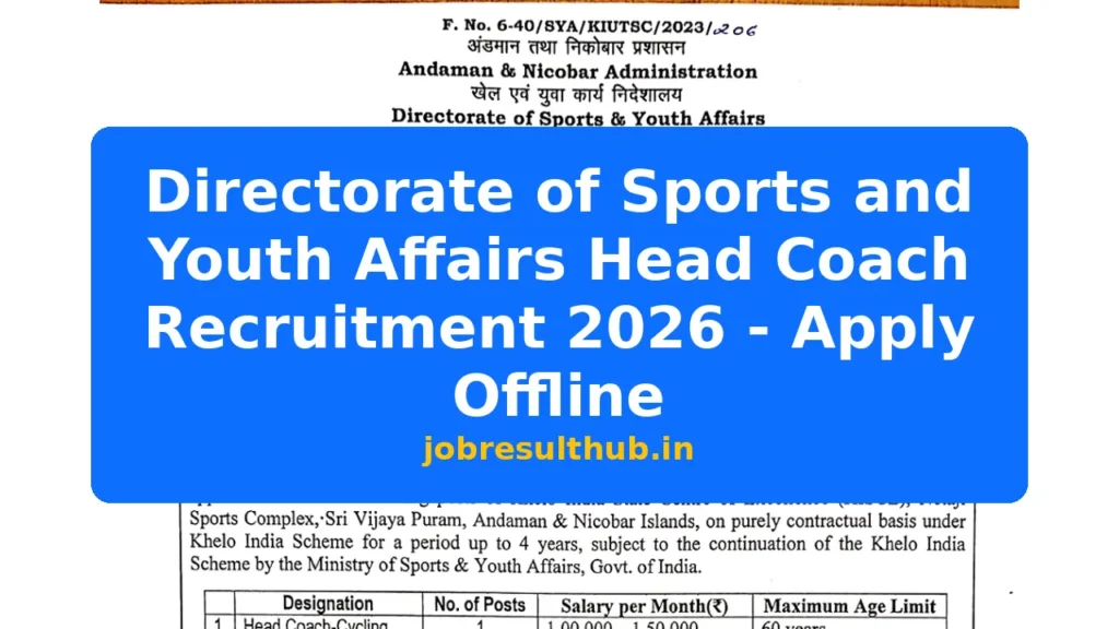 Directorate of Sports and Youth Affairs Head Coach Recruitment 2026 - Apply Offline - 2026 Posts