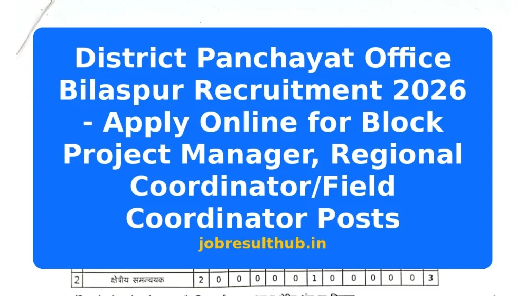 District Panchayat Office Bilaspur Recruitment 2026 - Apply Online for Block Project Manager, Regional Coordinator/Field Coordinator Posts - 2026 Posts