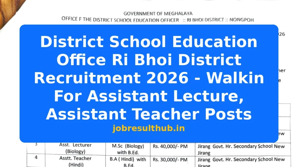 District School Education Office Ri Bhoi District Recruitment 2026 - Walkin For Assistant Lecture, Assistant Teacher Posts - 2026 Posts