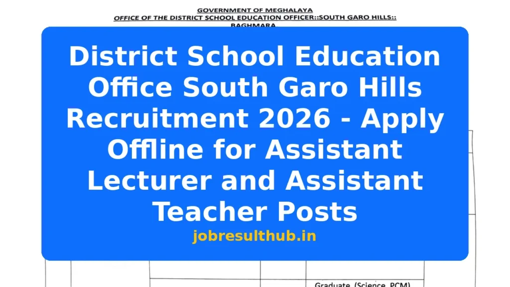 District School Education Office South Garo Hills Recruitment 2026 - Apply Offline for Assistant Lecturer and Assistant Teacher Posts - 2026 Posts
