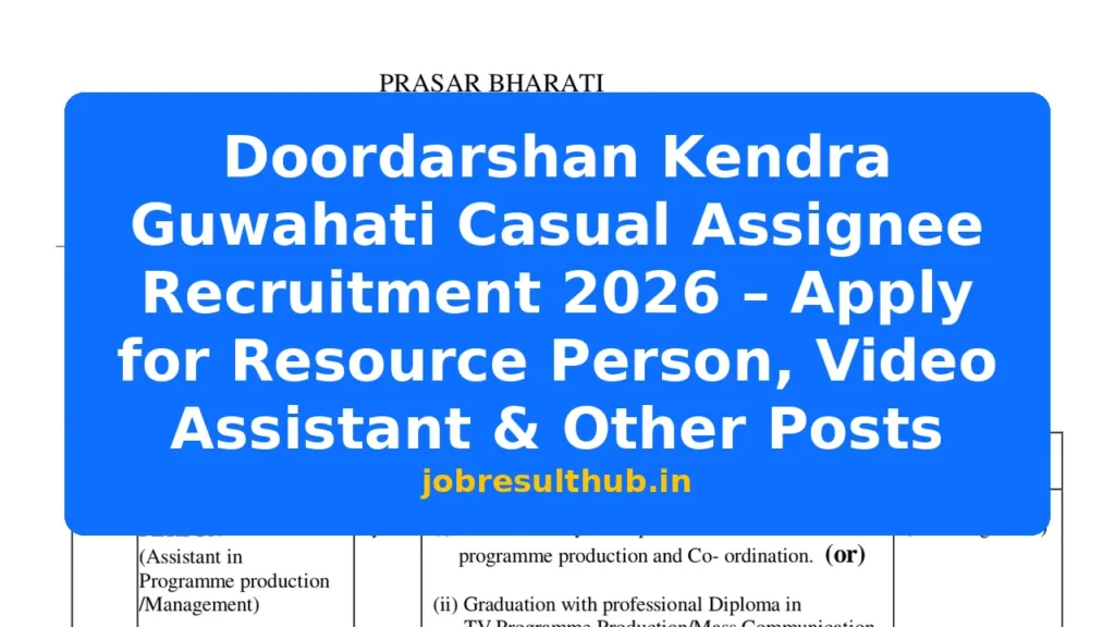 Doordarshan Kendra Guwahati Casual Assignee Recruitment 2026 – Apply for Resource Person, Video Assistant & Other Posts - 2026 Posts