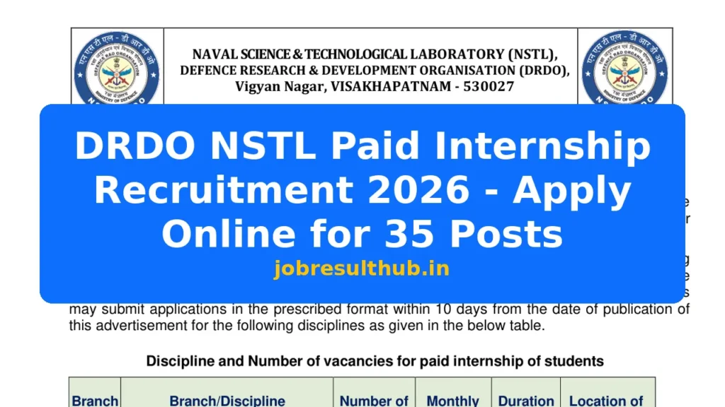 DRDO NSTL Paid Internship Recruitment 2026 - Apply Online for 35 Posts - 2026 Posts