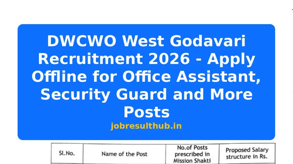 DWCWO West Godavari Recruitment 2026 - Apply Offline for Office Assistant, Security Guard and More Posts - 2026 Posts