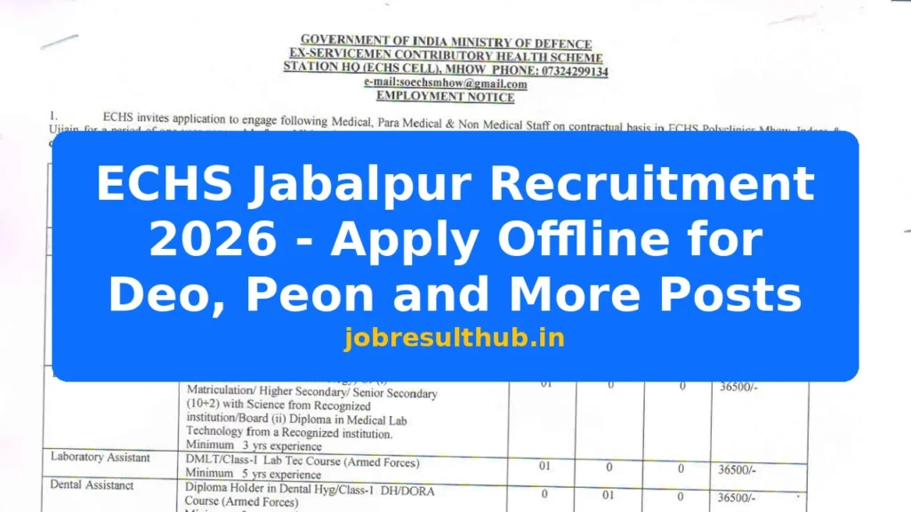 ECHS Jabalpur Recruitment 2026 - Apply Offline for Deo, Peon and More Posts - 2026 Posts