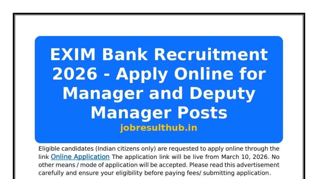 EXIM Bank Recruitment 2026 - Apply Online for Manager and Deputy Manager Posts - 2026 Posts