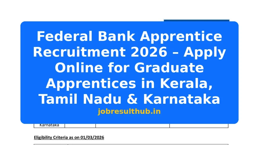 Federal Bank Apprentice Recruitment 2026 – Apply Online for Graduate Apprentices in Kerala, Tamil Nadu & Karnataka - 2026 Posts