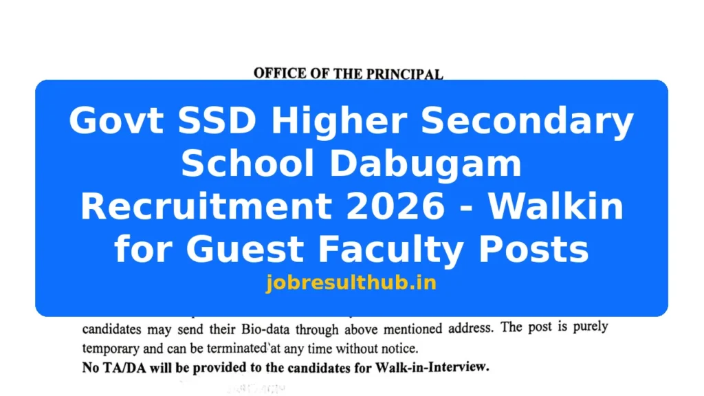 Govt SSD Higher Secondary School Dabugam Recruitment 2026 - Walkin for Guest Faculty Posts - 2026 Posts