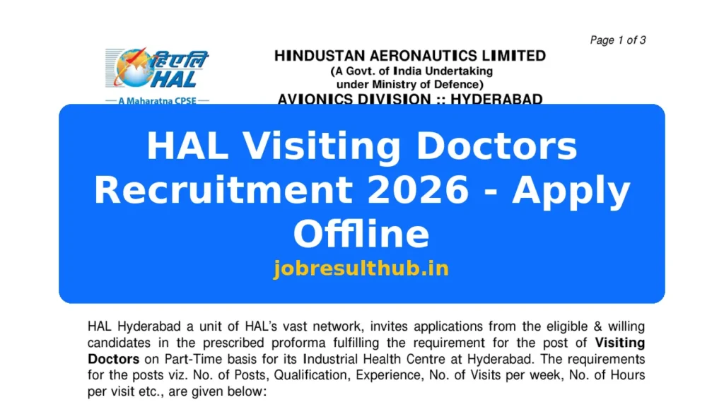 HAL Visiting Doctors Recruitment 2026 - Apply Offline - 2026 Posts