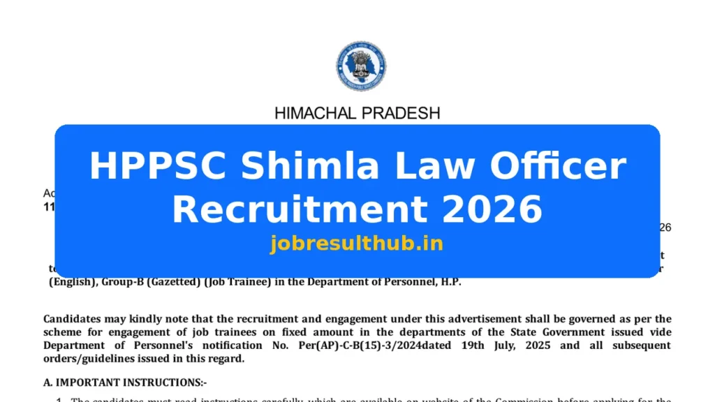HPPSC Shimla Law Officer Recruitment 2026 - 2026 Posts