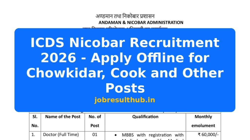 ICDS Nicobar Recruitment 2026 - Apply Offline for Chowkidar, Cook and Other Posts - 2026 Posts
