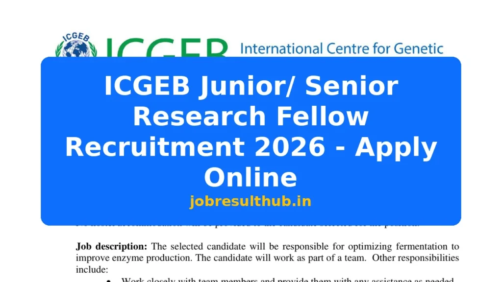 ICGEB Junior/ Senior Research Fellow Recruitment 2026 - Apply Online - 2026 Posts