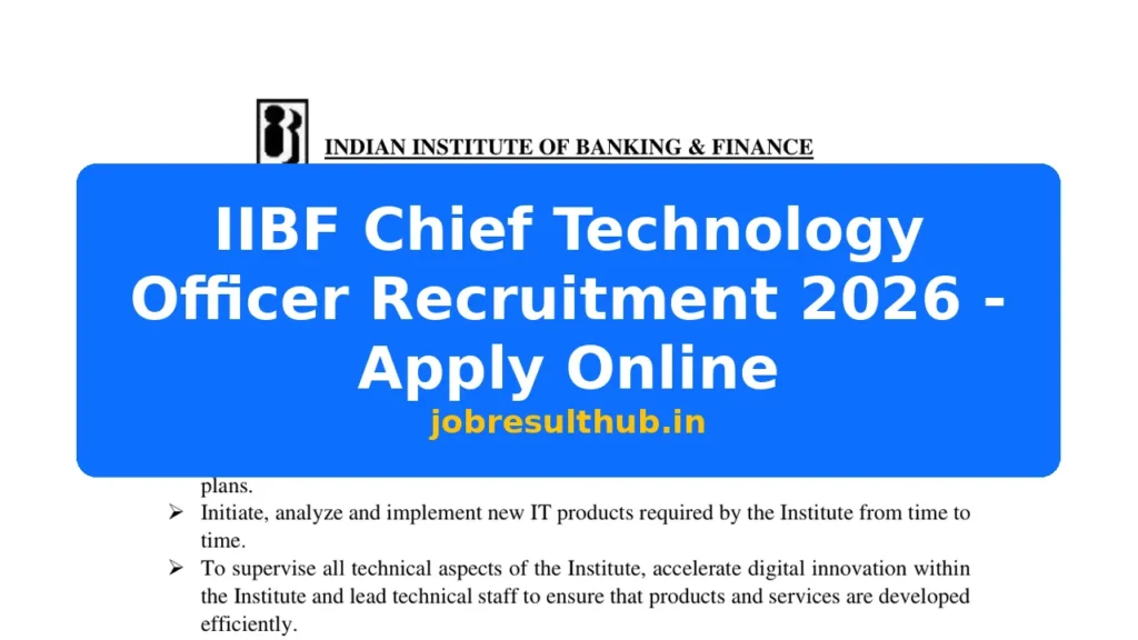 IIBF Chief Technology Officer Recruitment 2026 - Apply Online - 2026 Posts