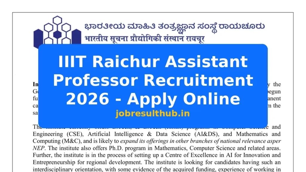 IIIT Raichur Assistant Professor Recruitment 2026 - Apply Online - 2026 Posts