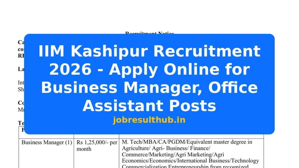 IIM Kashipur Recruitment 2026 - Apply Online for Business Manager, Office Assistant Posts - 2026 Posts