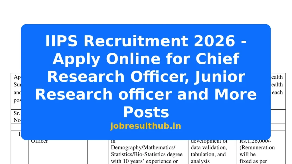 IIPS Recruitment 2026 - Apply Online for Chief Research Officer, Junior Research officer and More Posts - 2026 Posts