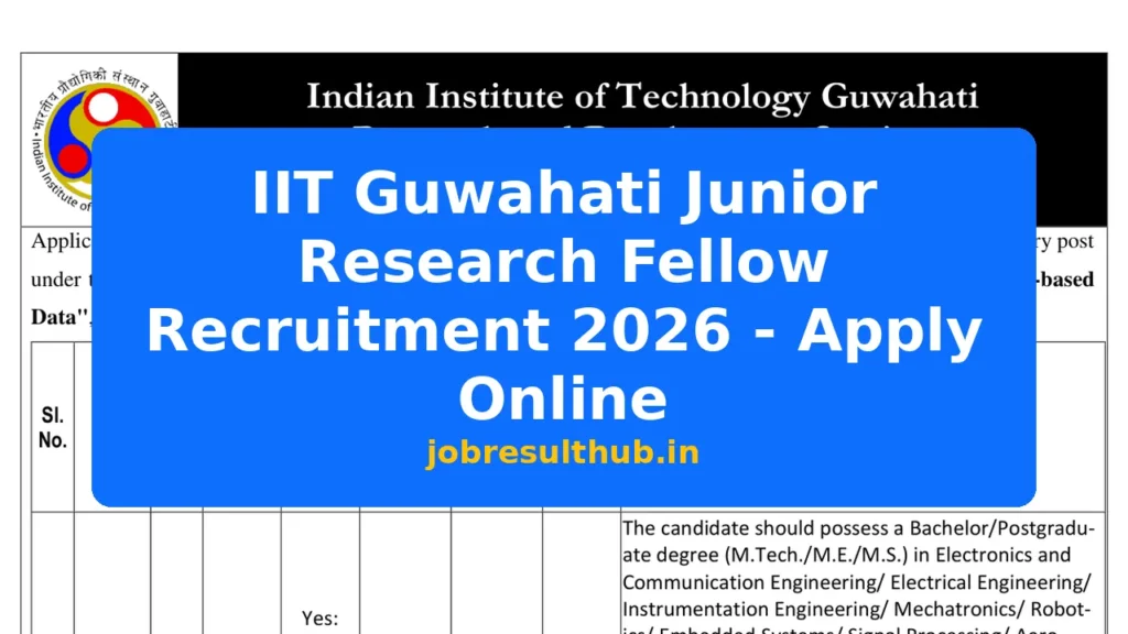 IIT Guwahati Junior Research Fellow Recruitment 2026 - Apply Online - 2026 Posts
