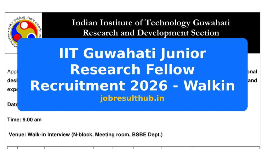 IIT Guwahati Junior Research Fellow Recruitment 2026 - Walkin - 2026 Posts