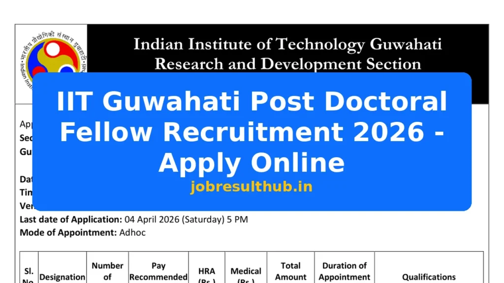 IIT Guwahati Post Doctoral Fellow Recruitment 2026 - Apply Online - 2026 Posts