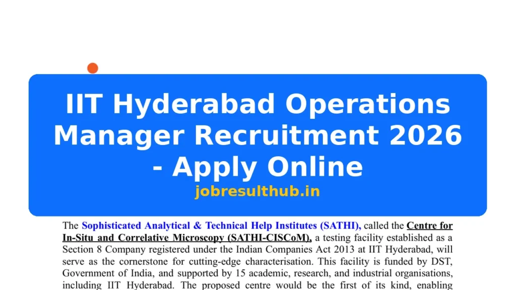 IIT Hyderabad Operations Manager Recruitment 2026 - Apply Online - 2026 Posts