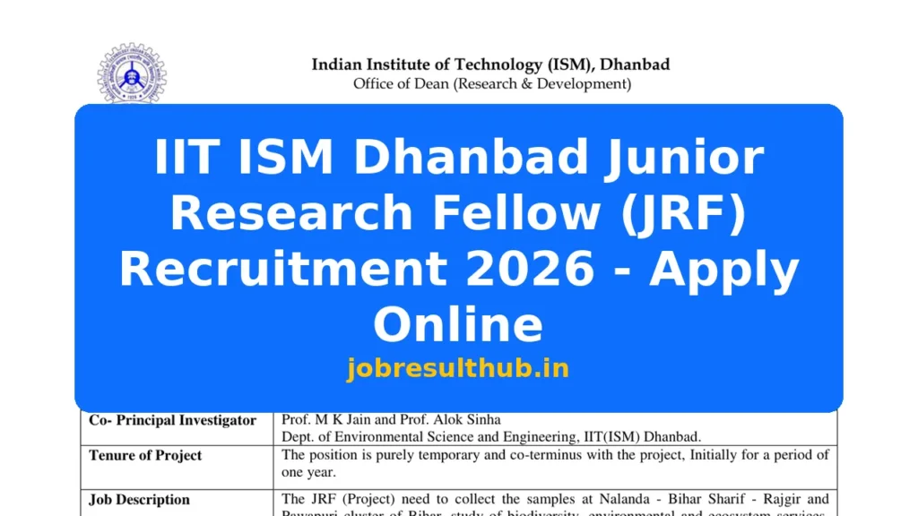 IIT ISM Dhanbad Junior Research Fellow (JRF) Recruitment 2026 - Apply Online - 2026 Posts