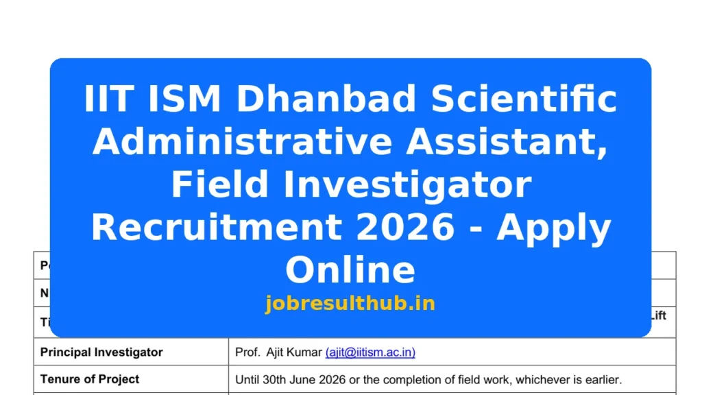 IIT ISM Dhanbad Scientific Administrative Assistant, Field Investigator Recruitment 2026 - Apply Online - 2026 Posts