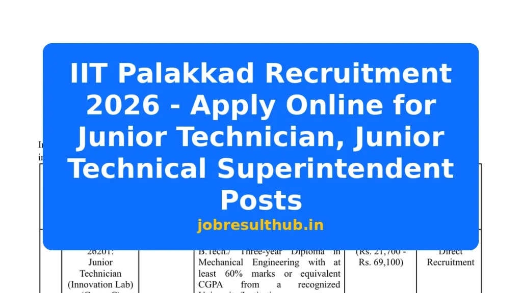 IIT Palakkad Recruitment 2026 - Apply Online for Junior Technician, Junior Technical Superintendent Posts - 2026 Posts